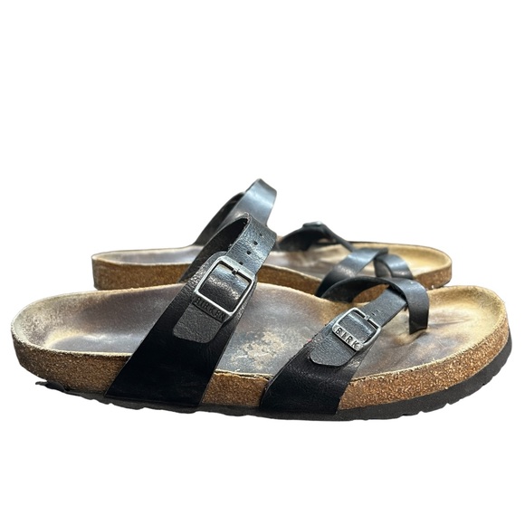 Birkenstock Shoes - BIRKENSTOCK MAYARI Toe Ring Black Genuine Leather Sandals Slides Flip Flops Sz 9